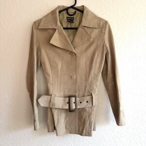VTG Y2K 90s Wet Seal Suede Leather Jacket XS Beige Country Western Festival Boho